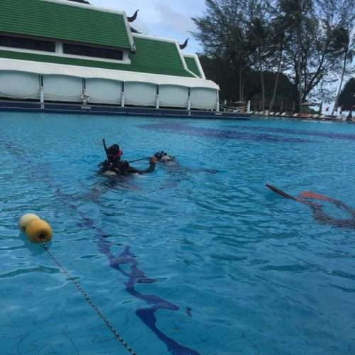 Diver practicing in a pool